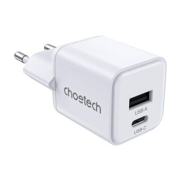 Зарядний пристрій Choetech PD30W з двома портами USB-C, USB-A та GaN, білий