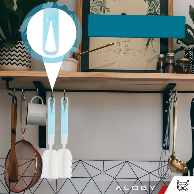 Щітка для миття пляшок, банок і склянок Sponge Cleaner Washer зі складною ручкою Alogy blue and white