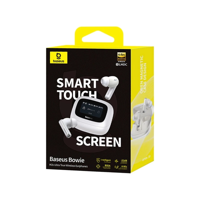 Słuchawki Baseus Bowie M2s Ultra TWS z ekranem LCD – białe