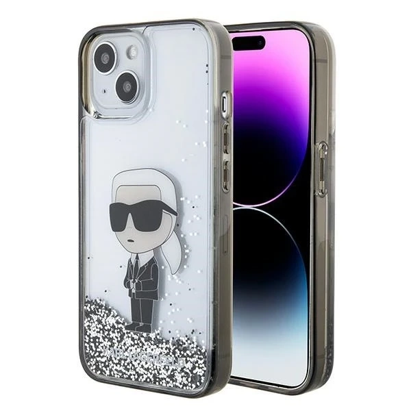 Etui Karl Lagerfeld KLHCP15SLKKNSK na iPhone 15 6,1" priehľadné pevné puzdro Liquid Glitter Ikonik