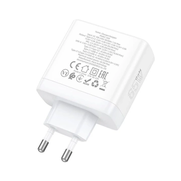 HOCO 2 x Type C USB A QC PD 65W GaN настінний зарядний пристрій Білий