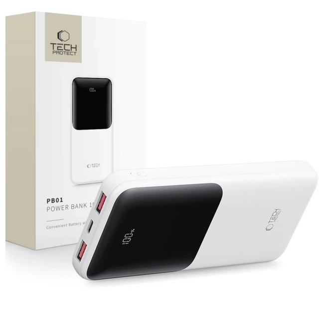 Powerbank Tech-Protect PB01 10000mAh 22.5W Biały USB-A USB-C