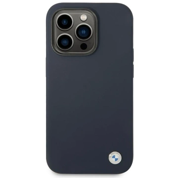 Pouzdro na telefon BMW BMHMP14XSTRONG pro Apple iPhone 14 Pro Max 6,7" tmavě modrá/námořnická barva silikonové kovové Logo MagSafe