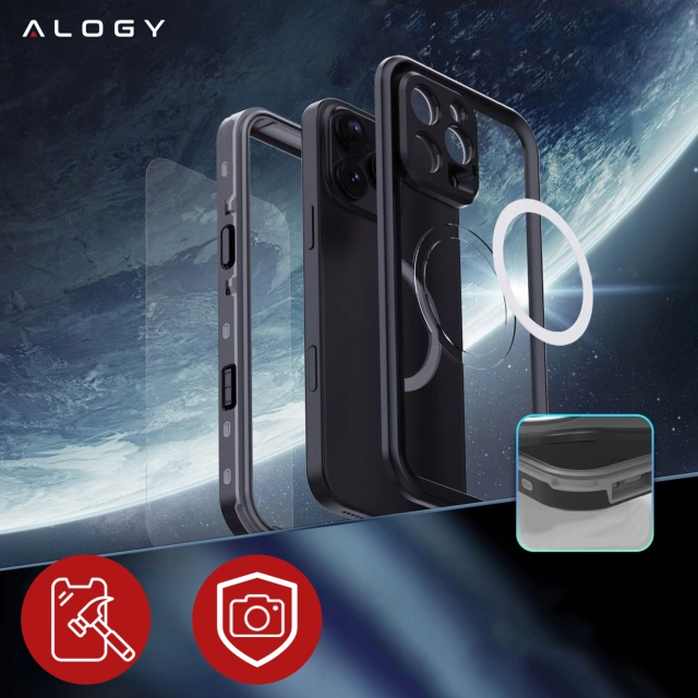 Etui Wodoodporne Alogy HydroArmor™ IP68 Case z przezroczystym tyłem Pancerna obudowa 360 do MagSafe do Apple iPhone 16 Pro