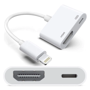 Przejściówka Lightning do HDMI i Lightning – adapter Full HD 60 Hz, łatwe podłączenie iPhone / iPad do TV lub projektora, Plug & Play – Alogy LightningHD™ Biały