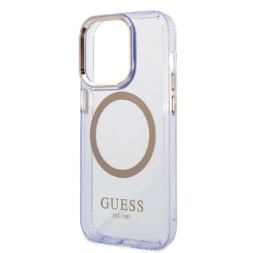 Etui Guess GUHMP14XHTCMU iPhone 14 Pro Max 6,7" purpurově/fialové pevné pouzdro Gold Outline Translucent MagSafe