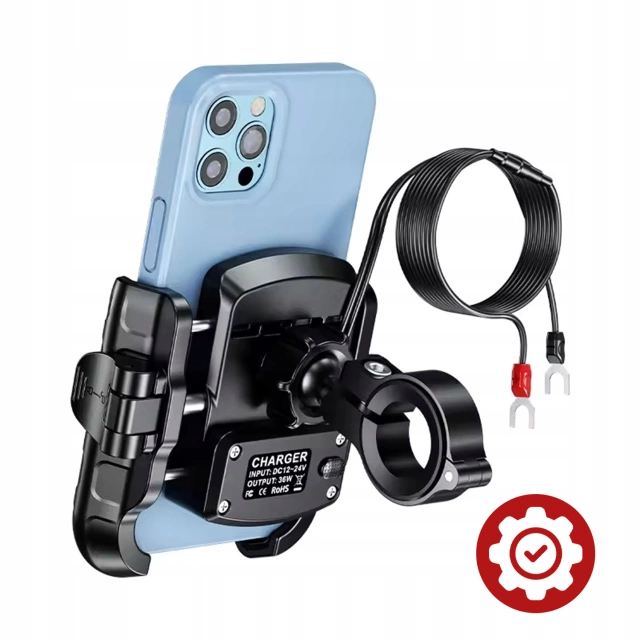 Kewig Motorcycle Phone Holder with Fast Charging 36W USB-C PD for Handlebar and Mirror, 360° Rotation, Compatible with Phones 5.4–7" - Black