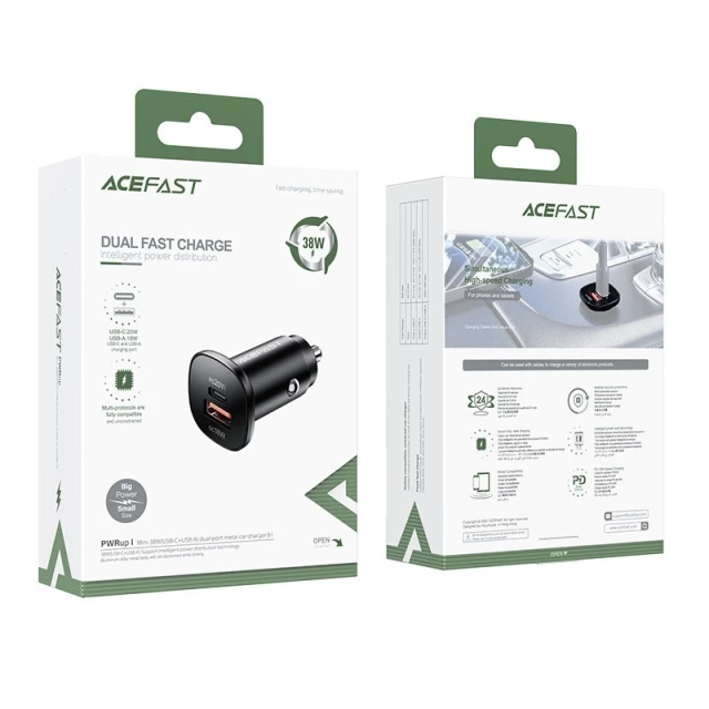 Acefast nabíječka do auta 38W USB Type C / USB, PPS, Power Delivery, Quick Charge 3.0, AFC, FCP černá (B1 černá)