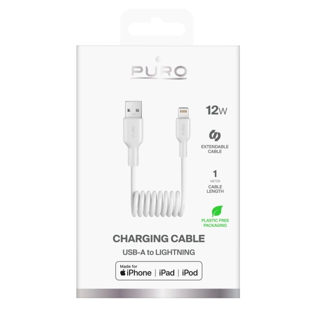 Kabel spiralny Puro USB-A – Lightning 12W 1m biały TPE