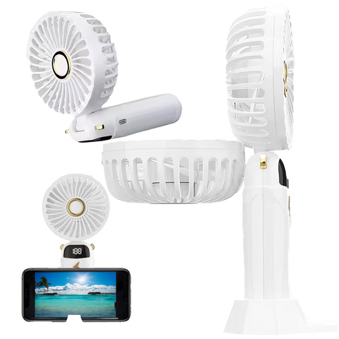 Ručný stolný ventilátor Alogy, bezdrôtový, prenosný, stojaci so stojanom na telefón, biely