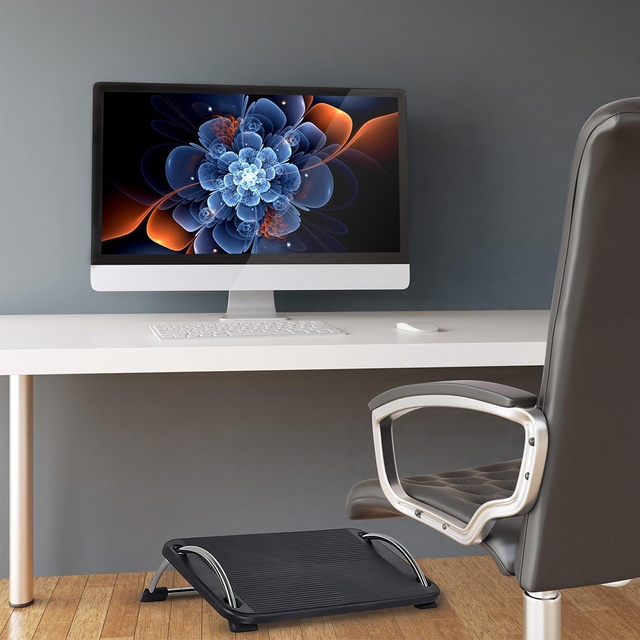 Kancelárska opierka nôh, opierka nôh, nohy, polohovateľná, pevná, pohodlná, nastavenie uhla, pre počítač, čierna