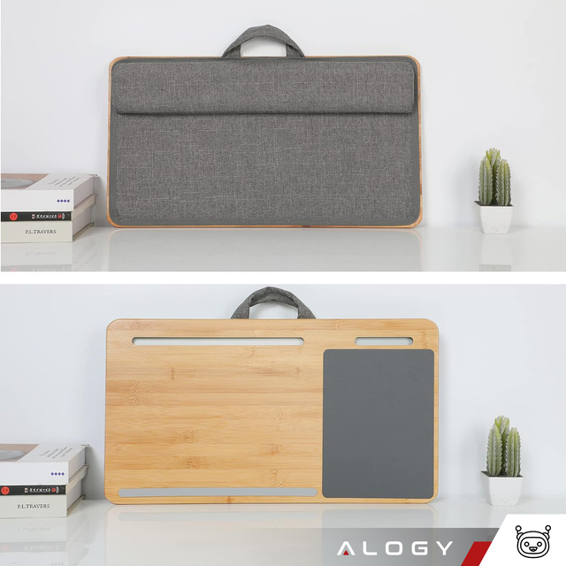 Stojan na stůl na notebook, držák na telefon, tablet, bambusová podložka pod myš Alogy, podložka na kolena do postele