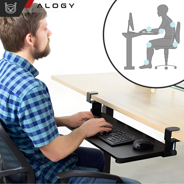 Alogy Desk Mount Mouse and Keyboard Holder Under Desk Stand Black