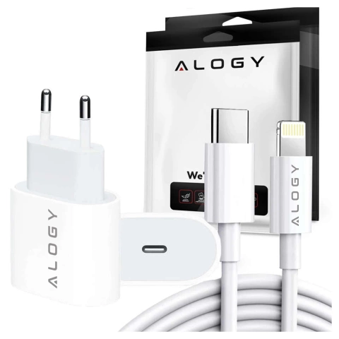 Швидкий настінний зарядний пристрій Alogy USB-C PD 20 Вт Кабель Lightning 1 м Білий