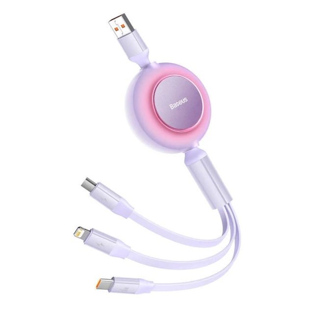 Kabel USB 3w1 Baseus Bright Mirror 3, micro USB / Lightning / USB-C, 66W / 2A, 1,1 m (fioletowy)