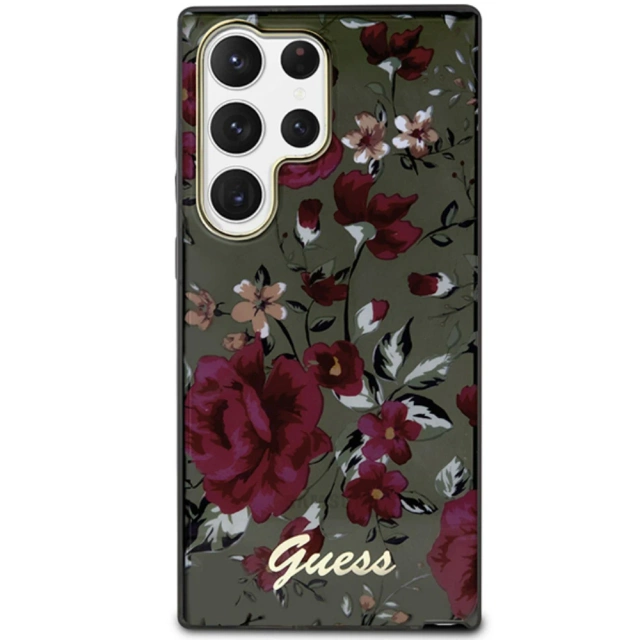 Puzdro Guess GUHCS23LHCFWSA pre Samsung Galaxy S23 Ultra S918 zelené/kaki pevné puzdro Flower Collection