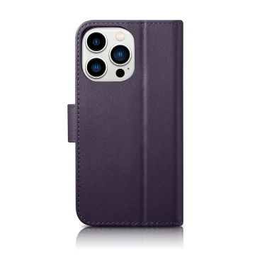 iCarer Wallet Case 2v1 puzdro na telefón pre iPhone 14 Pro Max Anti-RFID Flip Leather Cover Dark Purple