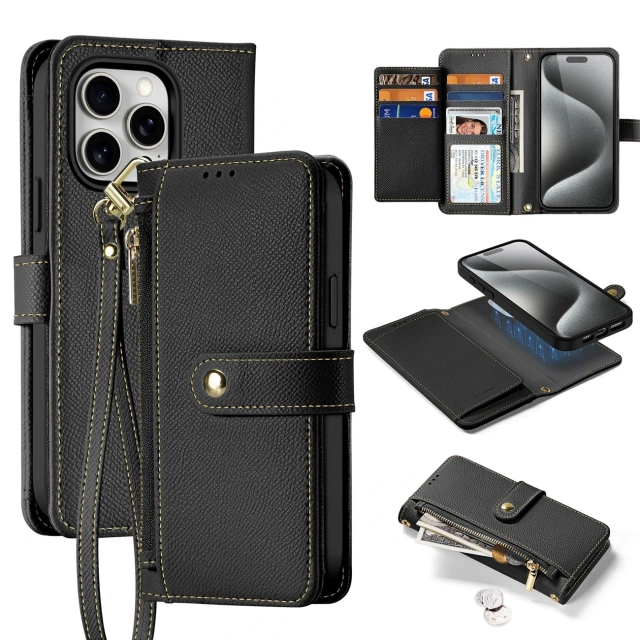 iPhone 15 Pro Dux Ducis Lawa Wallet Leather Mag Black Case