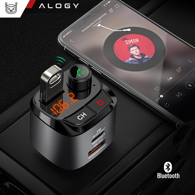 Alogy Автомобільний FM-трансмітер USB QC 3.0 Зарядний пристрій USB-C PD Bluetooth MP3-плеєр