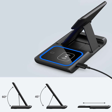 QI 15W 3in1 Induction Wireless Charger Foldable Alogy Docking Station for Apple iPhone / Watch / AirPods Black