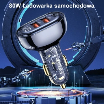 USAMS Ładowarka samochodowa 2xUSB+1xUSB-C 80W Fast Charge czarny/black CC159CC01 (US-CC159)