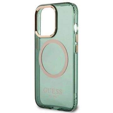 Etui Guess GUHMP13LHTCMA do Apple iPhone 13 Pro / 13 6,1" zielony/khaki pevné puzdro Gold Outline Translucent MagSafe