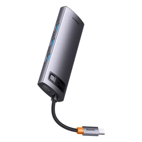 BASEUS HUB-Adapter 8in1 Typ C auf 3x USB3.0 / PD / HDMI 4K 60Hz / RJ45 / SD/TF grau WKWG080113/BS-OH101