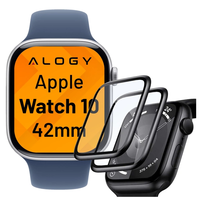 2x hybridné sklo pre Apple Watch 10 42mm Alogy 3D sklo s čiernym rámom