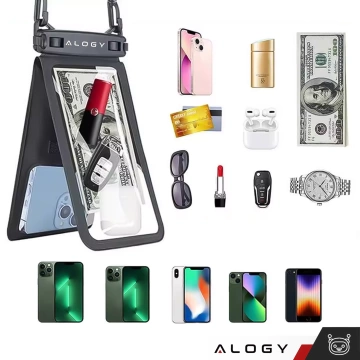 2x wasserdichte IPX8-wasserdichte Hülle für 6,7-Zoll-Telefon Doppelhülle Alogy Waterproof Schwarz