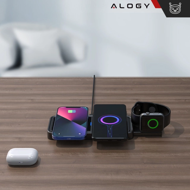 Bezdrátová indukční nabíječka Qi QC 3.0 3v1 Rychlá pro Apple iPhone Airpods Watch Nabíjecí stanice 15W černá