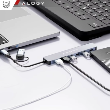 Розгалужувач HUB Alogy Adapter для ноутбука з USB-C на 3x USB-A 2.0 1x USB-A 3.0 сірий