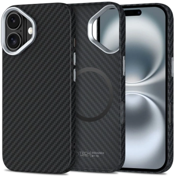 Чохол MagSafe Tech-Protect Ion Carbon для iPhone 16 чорний/сріблястий