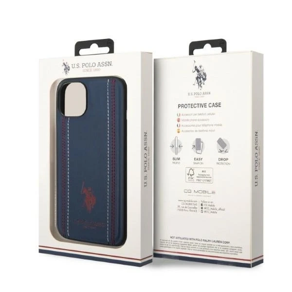 US Polo Leather Stitch iPhone 14 Plus 6.7" Handyhülle Marineblau/Marineblau
