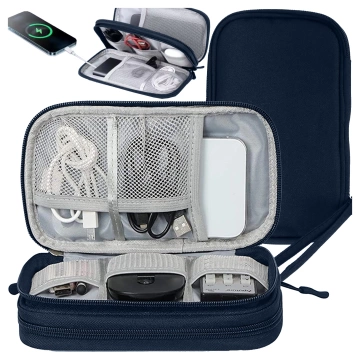 Travel Accessories Case, Organizer for Cables, Chargers, Phone and Power Bank, Multifunctional and Compact 21 x 12.5 x 5 cm, Alogy TravelPack™ – Navy Blue