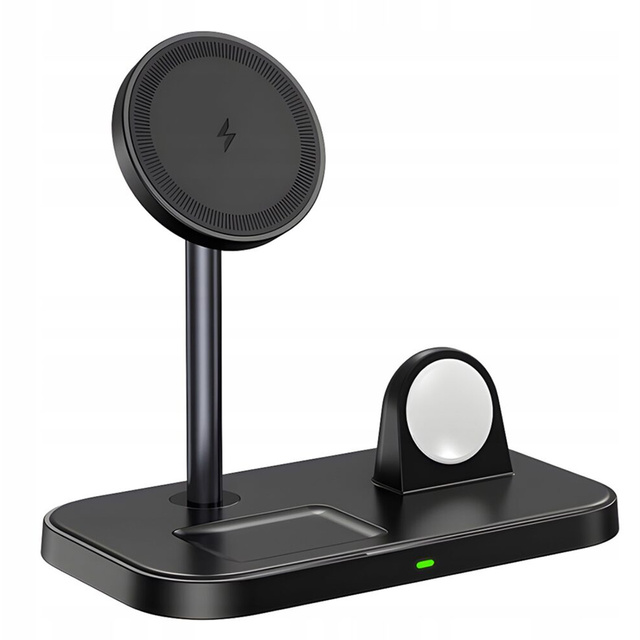 Qi Mag Safe 15W indukčná nabíjačka pre iPhone Apple Watch AirPods 3v1 bezdrôtová stojanová stanica čierna