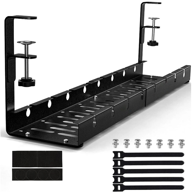 Кабельний органайзер під стільницю, регульована полиця для кабелів, настільна планка, алюмінієвий тримач Alogy Black