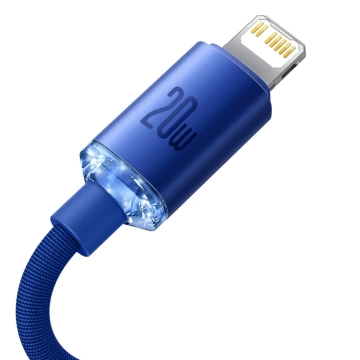 Kábel Baseus Crystal Shine Series USB kábel pre rýchle nabíjanie a prenos dát USB typu C - Lightning 20W 2m modrý (CAJY000303)