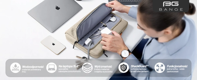 Torba wodoodporna Bange na laptopa do 15.6" – pojemna i wygodna, odporna i oddychająca, miejska i podróżna do pracy i samolotu, unisex – Beżowa