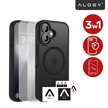 Набір чохлів Alogy 3in1 Case Pack™ – чорний гібридний чохол MagSafe з 2 захисними плівками із загартованого скла для Apple iPhone 17