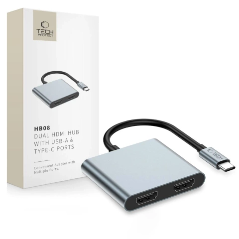 Adapter HUB USB-C 4w1 Tech-Protect HB08 2x HDMI 4K USB PD 100W