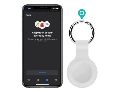 Alogy silicone case keychain with carabiner for Apple AirTag White