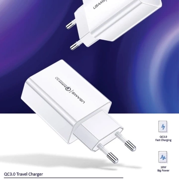 USAMS Wandladegerät 1xUSB T22 18W 3A QC3.0 (nur Kopf) Schnellladung weiß/weiß CC83TC01 (US-CC083)