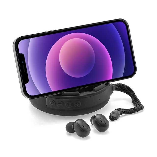 Alogy 2in1 TWS Music Set Tragbarer kabelloser Lautsprecher Bluetooth BT Kopfhörer Wasserdicht Schwarz