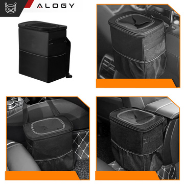 Auto-Mülleimer-Organizer, Mini-Mülleimer für Kopfstütze, Autositz für Auto, Schwarz, 8 l, Thermotasche Alogy