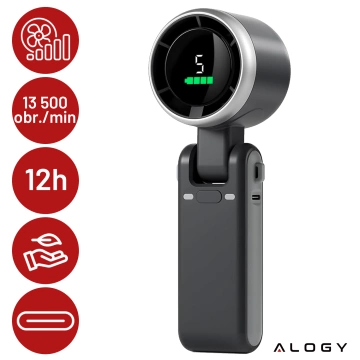 Wiatrak Mini wentylator Cyrkulator powietrza Alogy SmartFan™ Neck wiatraczek ręczny biurkowy z paskiem na szyję wyświetlacz LED 3600mAh Czarny