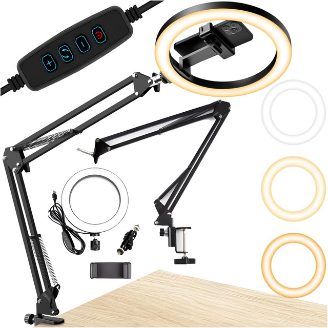 Lampa pierścieniowa LED Alogy 10 cal fotograficzna Ring do makijażu statyw do biurka blatu Czarny