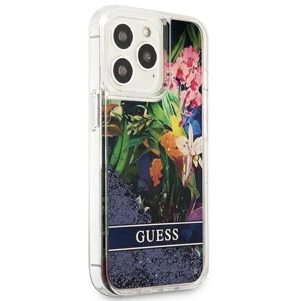 Guess GUHCP13XLFLSB iPhone 13 Pro Max 6,7" niebieski/синій твердий чохол Flower Liquid Glitter