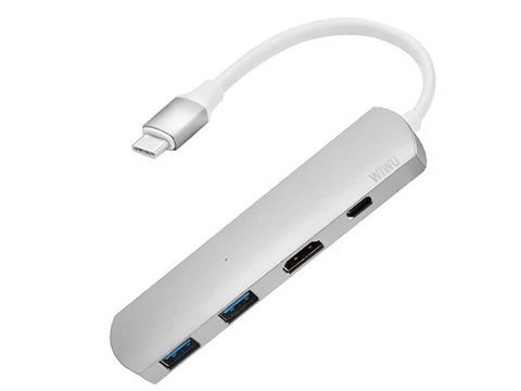Adapter hub WiWU T3 4in1 USB-C - 2x USB HDMI 4K Type C silver