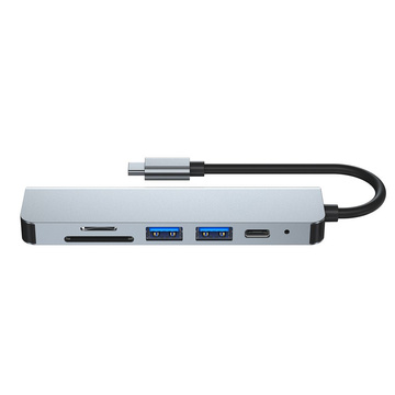 Hub adaptér USB V4-HUB 6w1 USB-C sivý