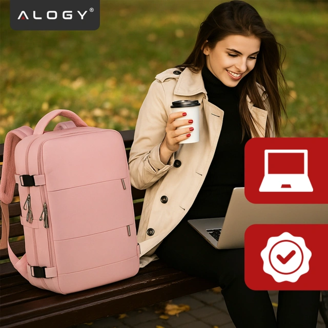 Women's Laptop Backpack Travel Suitcase Luggage for Plane Work School 45x30x20cm Alogy Pink